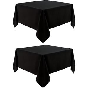 2 Pack Square Table Cloth 52X52 Inch Black Washable Fabric Tablecloth Polyester Solid Dining Table Cover for Birthday Party Dinner Holiday Outdoor Indoor