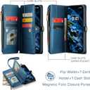 Defencase for iPhone 16E/17E Case Wallet with RFID Blocking Card Holder Slots for Women, Elegant PU Leather Magnetic Snap Flip Wristlet Strap Zipper Wallet Phone Cases for iPhone 17e & 16e, Dark Blue