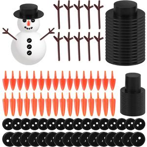 600Pcs Christmas Snowman Decorating Kit Mini Black Top Hats Tiny Black Buttons Carrot Buttons Snowman Hands for DIY Craft Sewing Party Supplies