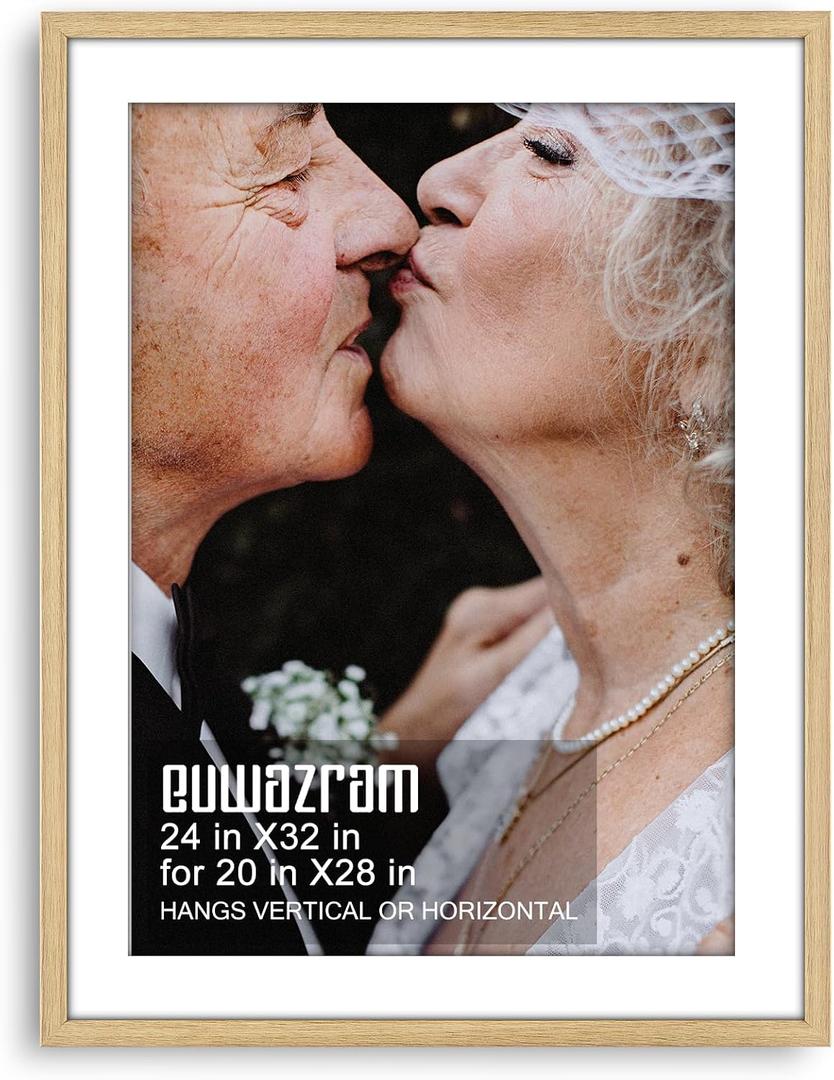 Rustic Oak 24x32 Frame - Single Frame, 24 x 32 Poster Frame with Mat for 20x28, Picture Frames for Artwork, Puzzles, Photos and Movie Posters, Perfect Christmas Frame