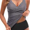 Yonique Tankini Swimsuits for Women Tummy Control Bathing Suits Two Piece Tankini Tops with Bikini Bottoms Twist Swimwear (Black, L)