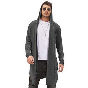 COOFANDY Men Long Cardigan Sweater Hooded Open Front Drape Cape Open Front Dark Gray, Large, Dark Gray