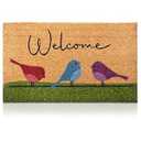 Colorful Birds - 24"x36" - Coir Door Mat with Heavy Duty Backing - Welcome Mats for Entryway, Porch - Anti-Slip PVC & Coconut Fiber Surface - Natural Home Accessories, Minimalist Original Design