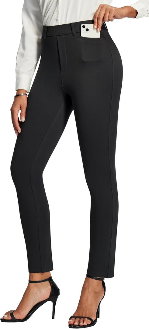 IUGA Stretchy Work Pants Women Pull On Skinny Ponte Dress Pants Slim Fit Office Teacher Business Casual Outfits with Pockets (Black, XL)