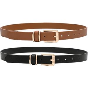Earnda Women's Skinny Waist Belts for Jeans Dress, PU Leather Pin Buckle Thin Belt 2 Pack