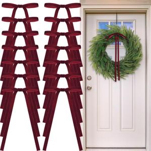24 Pcs Velvet Bows for Christmas Tree Vintage Ribbon Bows for Crafts Garland Home Coquette Wedding Birthday Decor(9 x 13 Inch, Width of 3/8",Burgundy)