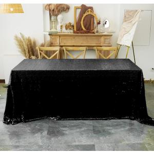 60 x 102 Inch Black Sequin Tablecloth Rectangle Sparkle Table Cover for Wedding Birthday Party Halloween Decoration