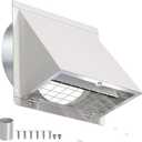 6 Inch Hooded Wall Vent with Mesh&Damper,6''Exhaust Vent Cover,6in Dryer Vent Cover Outside Metal Wall Exhaust Vent Cap Hood for Outdoor Kitchen Range Hood/Bathroom Exhaust Duct-Galvanized Steel,White