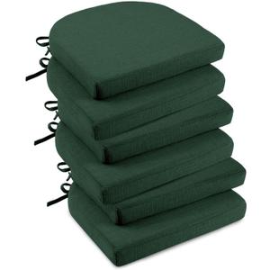 downluxe Indoor Chair Cushions for Dining Chairs, Soft and Comfortable Textured Foam Kitchen Chair Pads with Ties and Non-Slip Backing, 16" x 16" x 2", Dark Green, 6 Pack