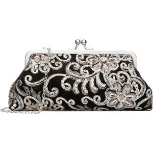 RNIEGA Clutch Purse for Women Floral Embroidery Sequin Evening Bags Elegant Kiss Lock Wedding Party Cocktail