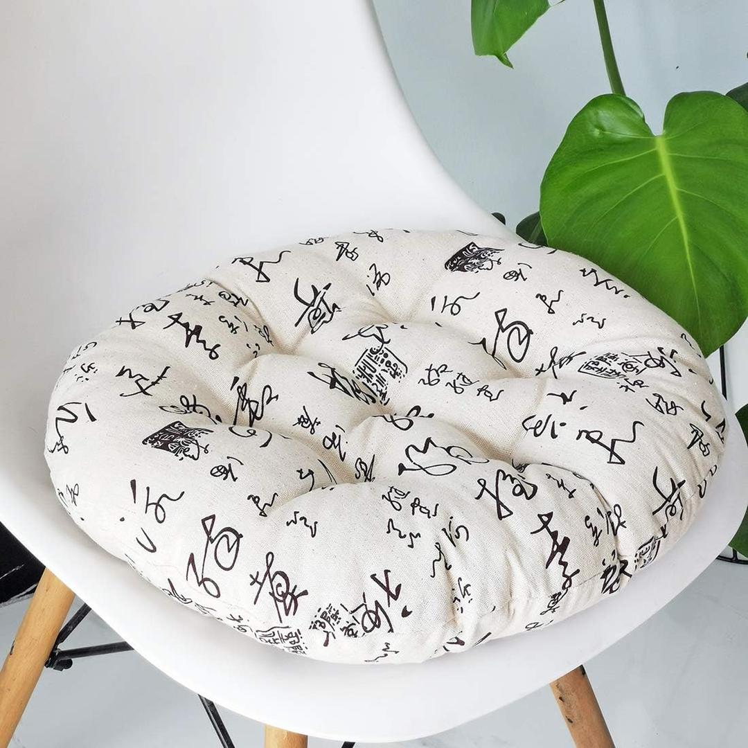 vctops Bohemian Soft Round Chair Pad Garden Patio Home Kitchen Office Seat Cushion Calligraphy Diameter 16"