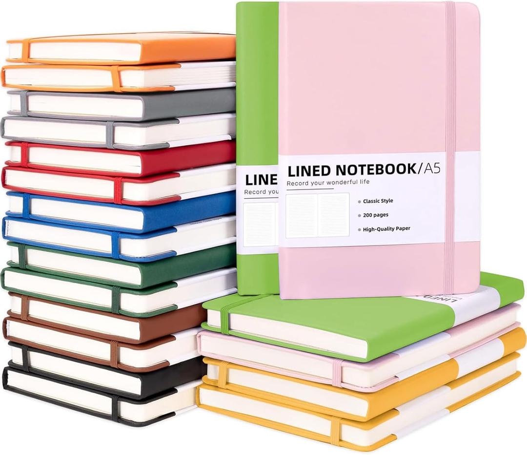 20 Packs A5 Hardcover Journal Notebooks 8.5 x5.8 In, Lined Journals Bulk for Writing, Notebooks Bulk 200 Pages/100Sheets10 Colors Classic Ruled Notebook for Work/Travel/College/Note Taking (20 packs , 10 Colors)