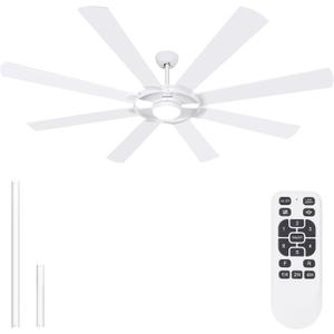 Ohniyou 76 inch Large Ceiling Fans with Lights and Remote, 8 Wood Blades White Outdoor Modern Industrial LED Lights Ceiling Fans with Reversible Quiet DC Motor for Living Room Patio Farmhouse