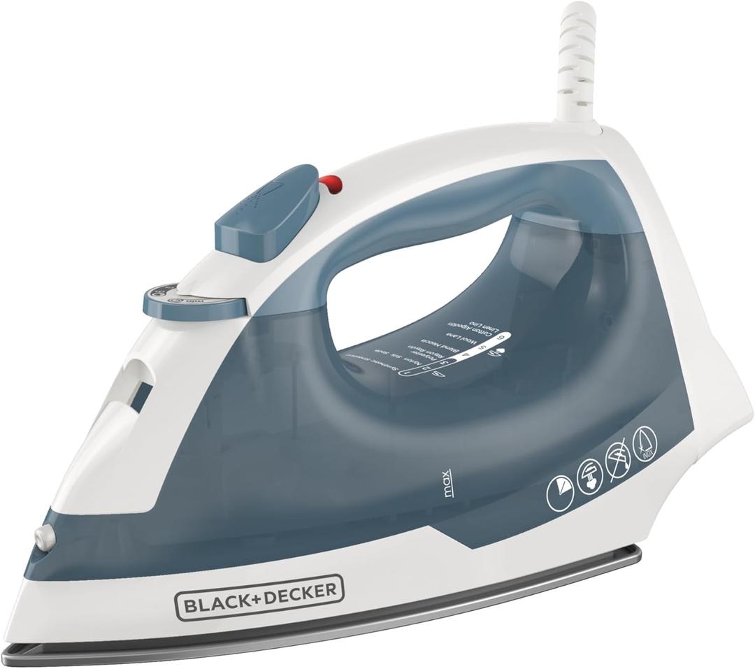 BLACK+DECKER Easy Steam Compact Iron for Clothes, Automatic Shutoff, Nonstick Plate, Light Weight, 1200 Watts (Standard) Blue