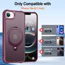 HuwaiH 360 Rotatable Magnetic Ring Stand for iPhone 16e Case, Compatible with MagSafe, Military-Grade Shockproof, Anti-Scratch Matte Translucent Phone Case for iPhone 16e(Burgundy)