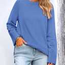 PRETTYGARDEN Women's Knit Fall Sweaters Long Sleeve Pullover Crewneck Split Hem Oversized Tunic Sweater Tops Winter Clothing (Blue, S)