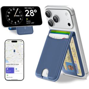 TopMade for MagSafe Wallet, Works with Apple Find My, Strongest Magnetic Wallet with Stand, 6 Card Holder, RFID Blocking, Magnetic Card Holder for iPhone 17/16/15/14/13/12 Series, Rechargeable, Blue