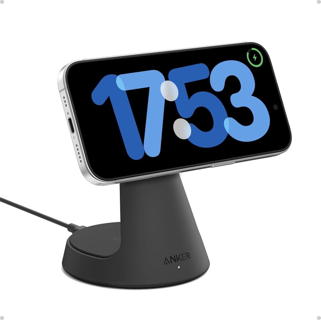 Anker MagSafe Compatible 2-in-1 Charging Stand, iPhone 16 Wireless Charger, Qi2 Certified 15W Ultra-Fast, Adjustable and Super Strong, for iPhone 16/15/14/13/12 Series, AirPods (No Wall Charger)