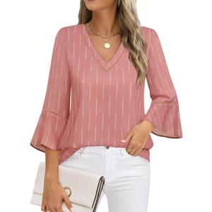 Timeson Women's Business Casual Tops 3/4 Sleeve Dressy Blouses Office Work Shirts (XL)