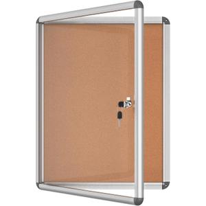 Mifuro 26"x20" Enclosed Bulletin Board, Lockable Weather-Resistant Aluminum Cork Noticeboard for School & Office, Silver Frame w/Cork