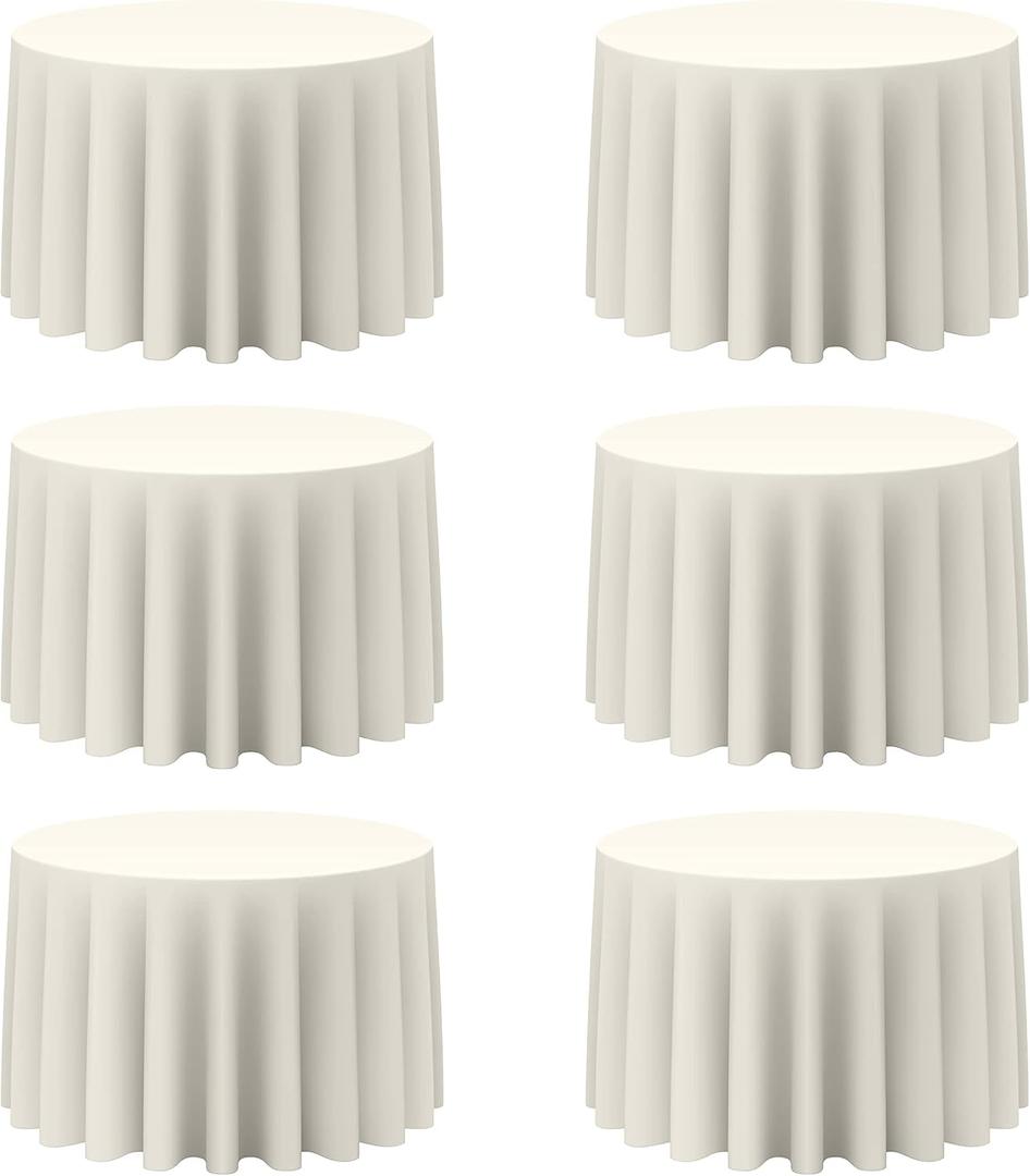 BRILLMAX 6 Pack Ivory Round Tablecloths 108 Inch for 48 Tables - 150 GSM Polyester Fabric, Floor Length Drop, Water, Stain & Wrinkle Resistant Cloth Cover for Wedding Reception Banquet Dining