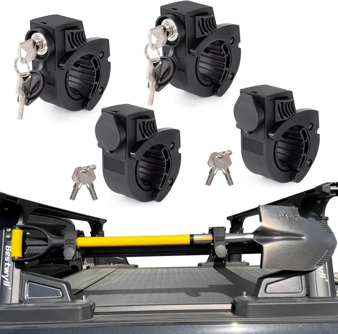 4PCS Shovel Holder Rubber Grip Mount Kit with Lock Fits 0.79"-1.79" Diameter Tools Handles Quick-Release for Off-Road Vehicle Roof Rack Molle Panels SUV Trucks UTV ATV M6 Nut