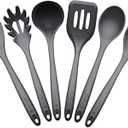 StarPack Basics XL Silicone Kitchen Utensil Set (6 Piece), High Heat Resistant to 480°F, Hygienic One Piece Design, Large Non Stick Spatulas & Serving Utensils (Gray Black)