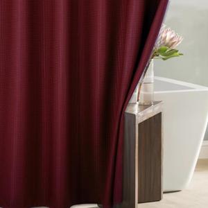 Red Extra Long Shower Curtain: Burgundy 84 Inch Long Waffle Weave Heavy Duty Fabric Shower Curtains for Bathroom - 256 GSM Water Repellent Washable Thick Polyester Cloth Bath Curtain - 72x84