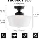 youngrender Black Schoolhouse Light Fixture, 12" Milk Glass Flush Mount Ceiling Light, Black Semi Flush Mount Ceiling Light for Farmhouse Kitchen Hallway Entryway