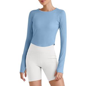 G4Free UPF 50+ Rash Guard for Women Long Sleeve Workout Tops Lightweight Crop Length Sun Shirts UV Protection Athletic Hiking Blue M