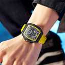 OLEVS Men Watches Business Dress Chronograph Big Square Quartz Analog Male Watch Silicone Strap Waterproof Date Gift Mens Wrsit Watch Silver