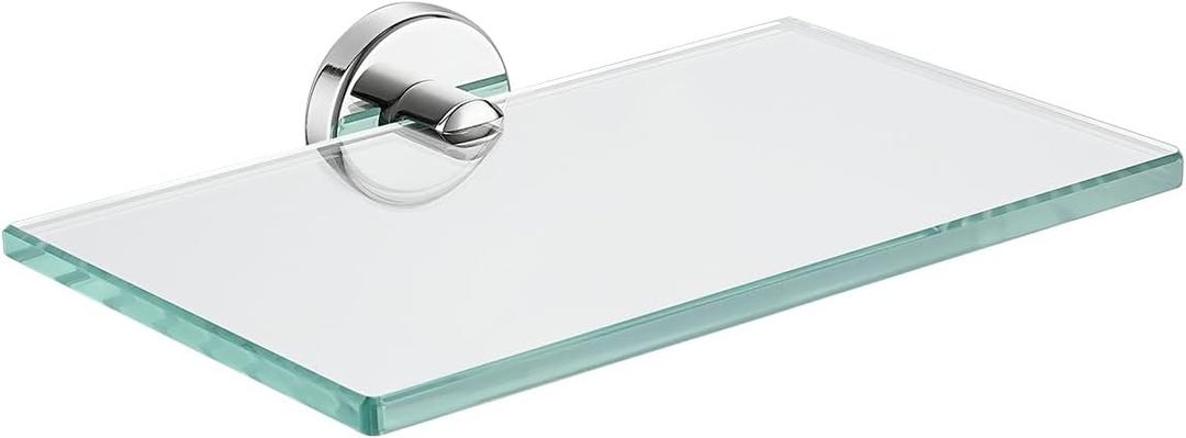 JQK Bathroom Glass Shelf Chrome, Tempered Glass Shower Storage 8 by 5 inches, 304 Stainless Steel Polished Chrome Wall Mount, TGS101L8-CH