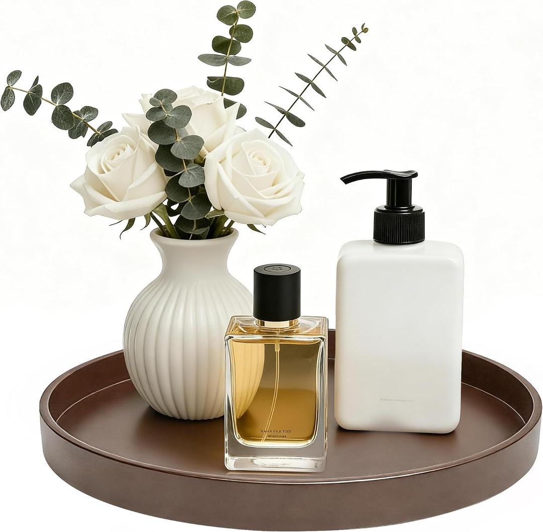 1 Pack 9" Bathroom and Vanity Tray, ABS Bathroom Counter Organizer, Coffee Table Decor for Perfume, Candles, Keys &More. Kitchen Countertop Organizer, Decorative Tray Soap Holder, Brown