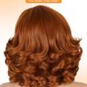 Quantum Love Layered Yaki Wavy Ginger Wig with Bangs for Women Orange Brown Short Curly Shoulder Length Bob Wigs Gluless Synthetic Hair for Daily Life Party (Ginger Brown)