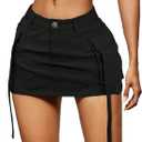 Women Cargo Skirt Denim Mini Low Waist Y2K Jean Skirts with Pockets (Small, Black)