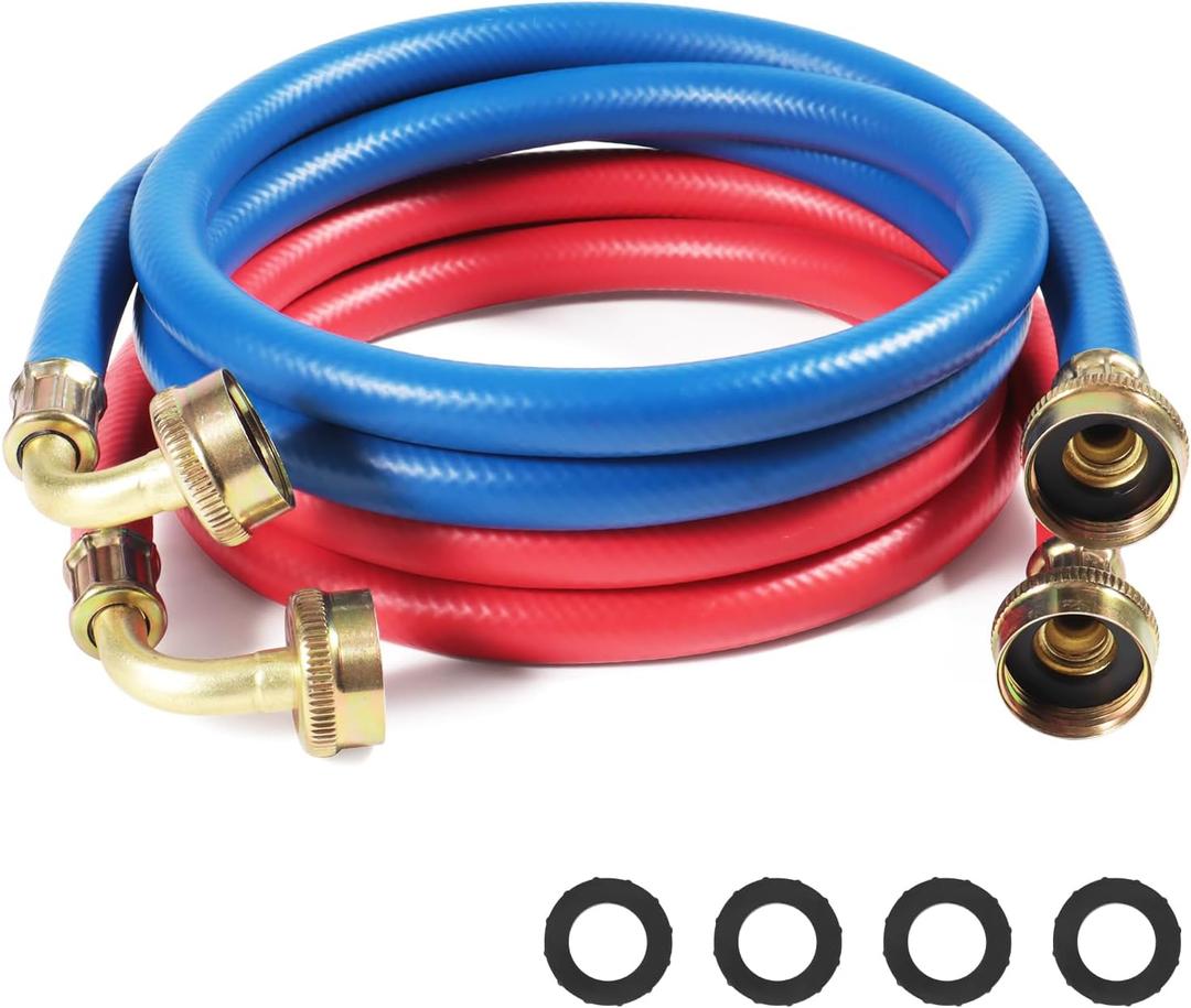 Rubber Washing Machine Hoses,6ft 90 Degree Elbow Washer Hoses,2pack 3/4" Universal Fit to Hot and Cold Connection Water Supply Lines
