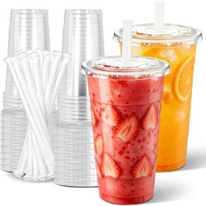 Ginkgo 32 oz Clear Plastic To Go Cups with Lids and Wide Straws, 25 Pack Sturdy & Leak-Proof Disposable Iced Coffee Cups for Smoothies, Boba Tea, Dirty Soda & Cold Drinks