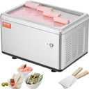 VEVOR Fried Ice Cream Roll Machine, 12.6" x 8.5" Stir-Fried Ice Cream Pan, Stainless Steel Rolled Ice Cream Maker with Compressor and 2 Scrapers, for Making Ice Cream, Frozen Yogurt, Ice Cream Rolls
