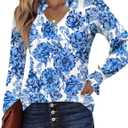 Kistore Long Sleeve Shirts for Women Pleated Cuffs Dressy Business Casual Blouses 2025 Trendy Puff V Neck Tunic Tops (Blue, S)