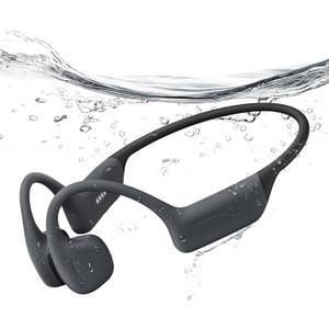 Full-Coverage Liquid Silicone Swimming Headphones, IP68 Waterproof Underwater Headphones, Bluetooth 6.0&MP3 with 32GB Memory Card, Soft/Skin-Comfortable Open Ear Bone Conduction Swim Earbuds(Black)