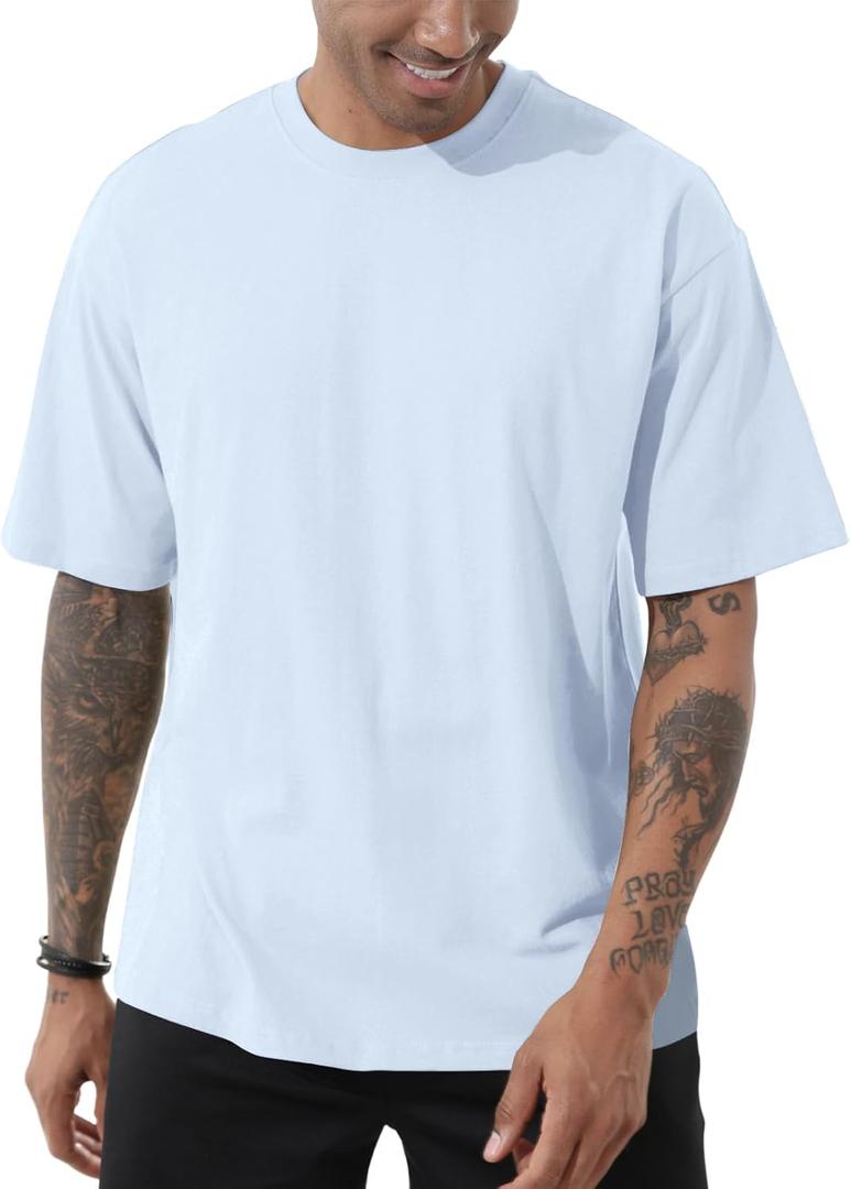 Men's Cotton Oversized T-Shirts Casual Loose Short Sleeve Crew Neck Basic Tops Solid Athletic Tee