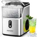 EUHOMY Nugget Ice Makers for Countertop with Ice Scoop & Basket, Self-Cleaning Sonic Pebble/Pellet Ice Maker Machine with 35lbs/24H Soft Ice for Home/Kitchen/Office, Stainless Steel, Silver