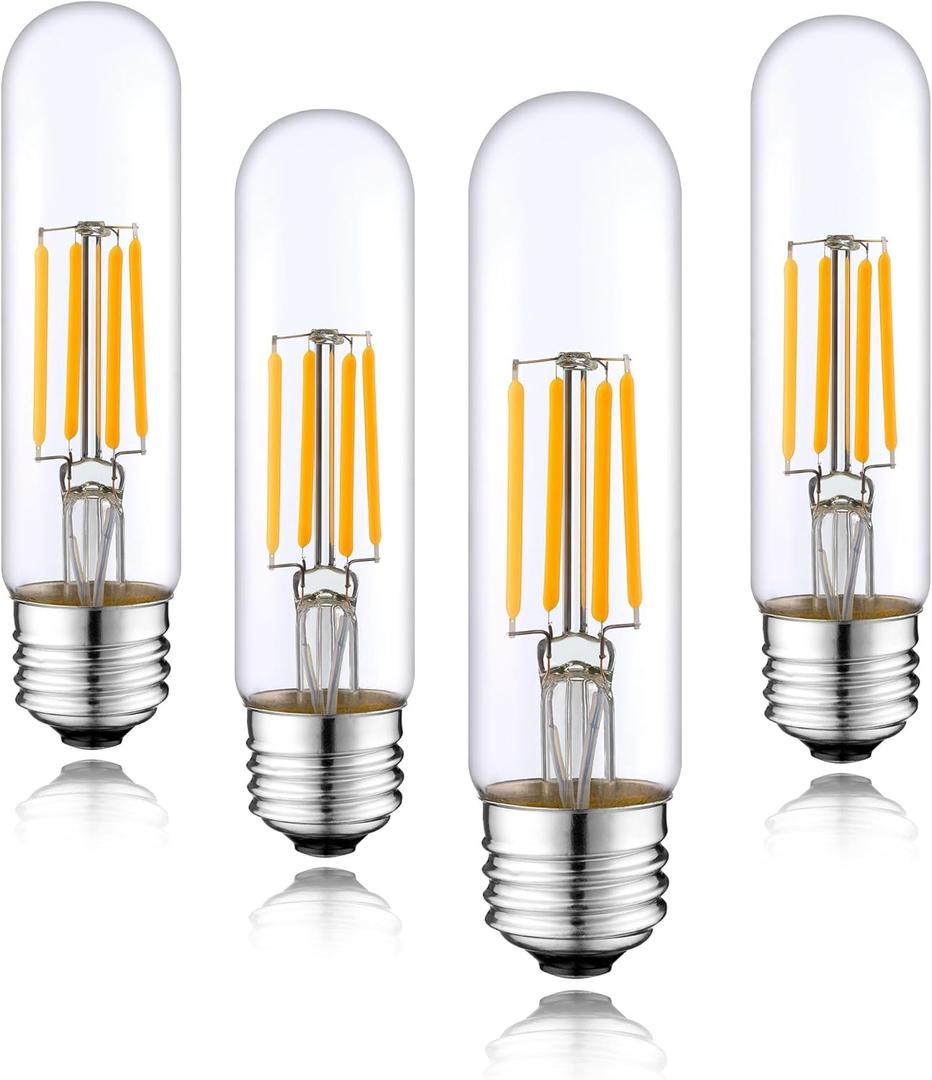 Short T10 LED Bulb, 5in Vintage Edison Dimmable Bulb 6W 2700K Warm White Tubular Bulbs, E26 Medium Base Clear 600LM 60W Equivalent for Cylinder Pendant Wall Sconces Chandelier Vanity 4Pack