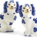 Staffordshire Dog Salt and Pepper Shaker Set - Hand-Painted Ceramic (Blue and White)