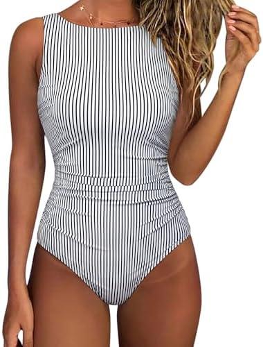 SUUKSESS Women One Piece Ruched Swimsuit Tummy Control Backless Bathing Suit XL