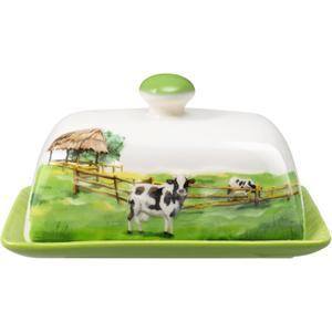 Cow Butter Dish with Lid for Countertop, Large Ceramic Embossed Butter Keeper Holder Storage, Farmhouse Butter Container Tray for East West Coast Butter Cow Kitchen Decor