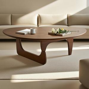 Modern Triangle Coffee Table: Unique Funky Soild Wood Coffee Tables for Living Room, Wooden Oval Mid-Century Modern Abstract Tea Tables for Patio Office Balcony Walnut 33" L x 22" W x 16" H