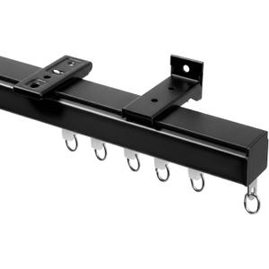 Smooth Ceiling Curtain Track with Roller Hooks, Black, 6ft-9ft