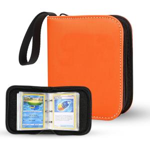 2-Pocket Trading Card Binder for TCG cards, Hold 80 Cards with 40 removable sleeves, One Card Size Collectible Trading Card Albums (ORANGE)