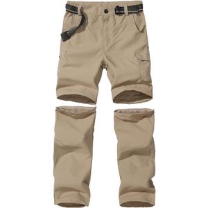 JOMLUN Boys Scout Pants Convertible Hiking Quick Dry Zip Off Pants Outdoor Climbing Casual Trouser Kids Youth Cargo Pants (10 Years, Khaki)